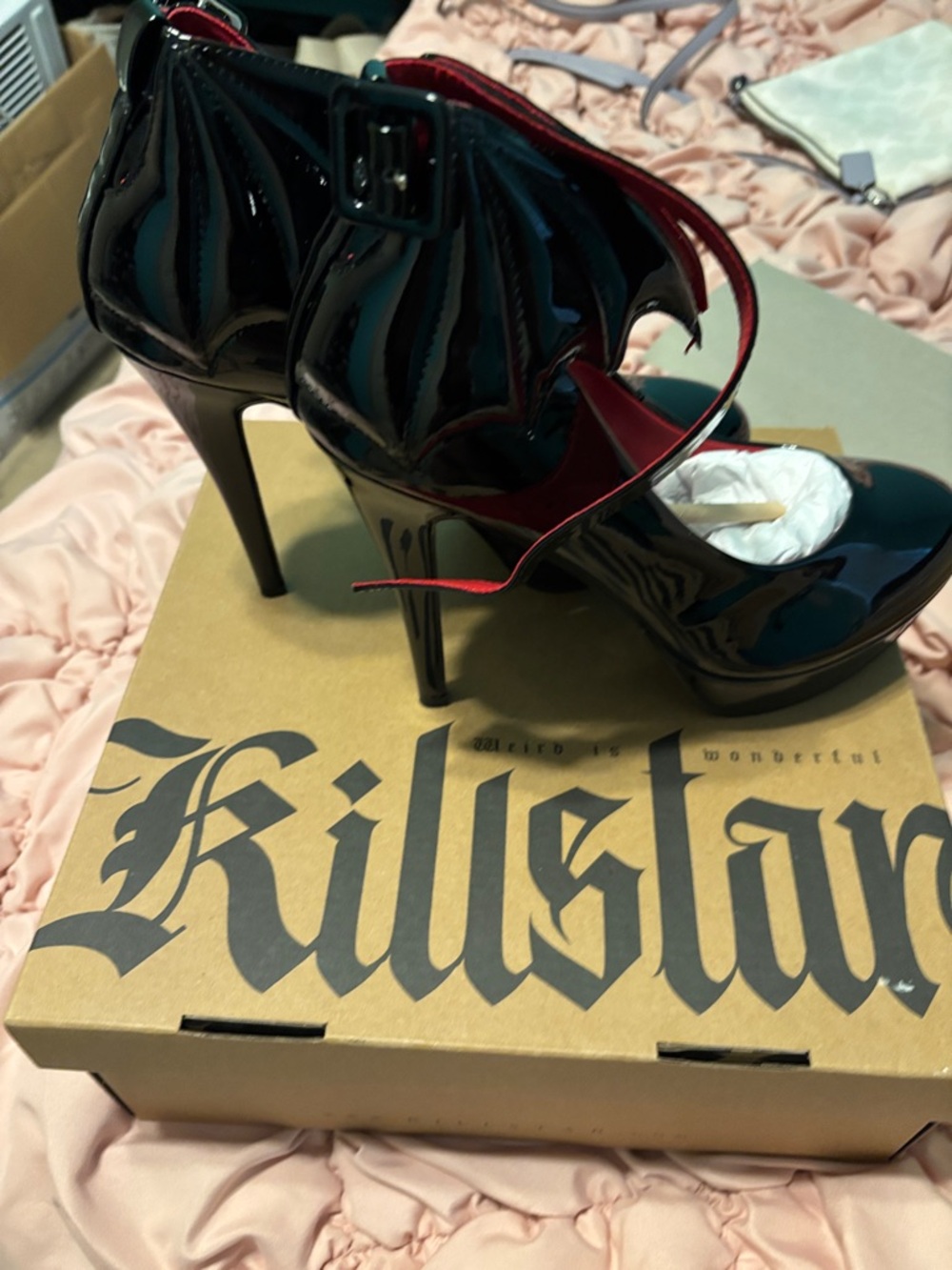 Killstar Black Patent Platform Heels with Red Accents